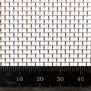 Stainless steel mesh with rule, showing aperture size