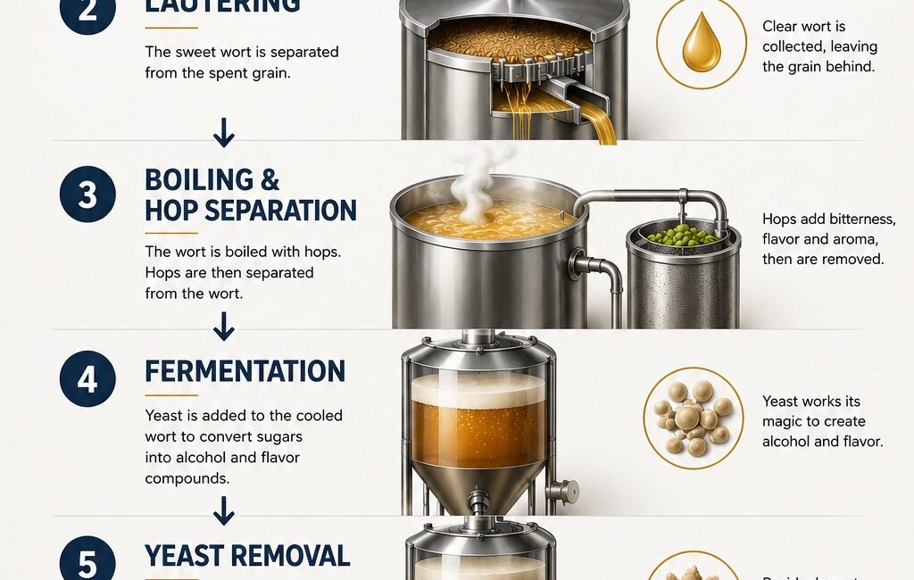 Typical beer filtration stages