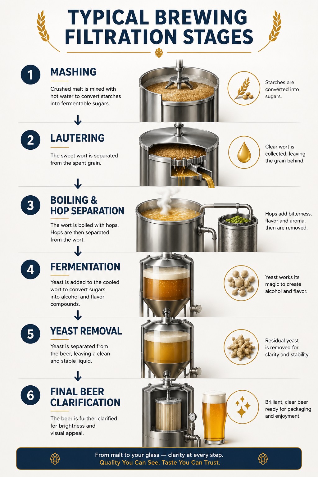 Typical beer filtration stages