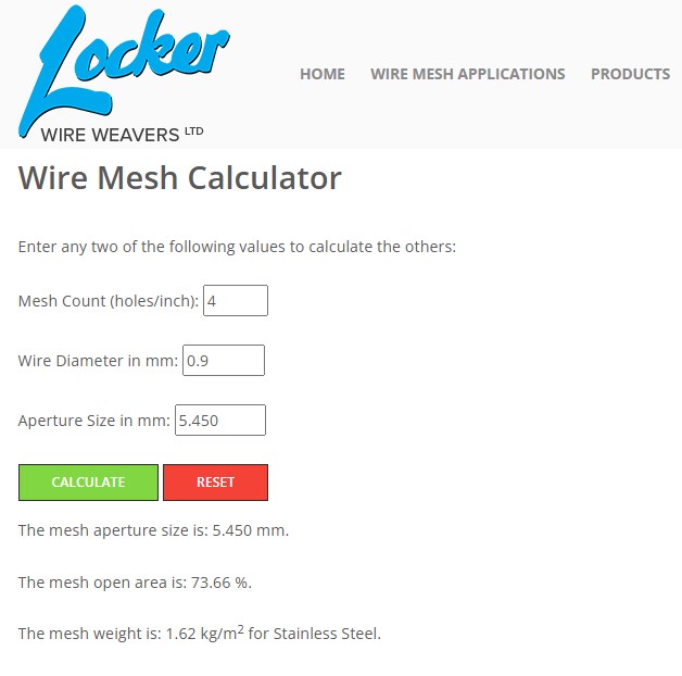 Woven Wire Mesh Calculator