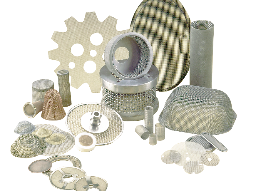 Wire mesh industrial filters, seives and pressed components